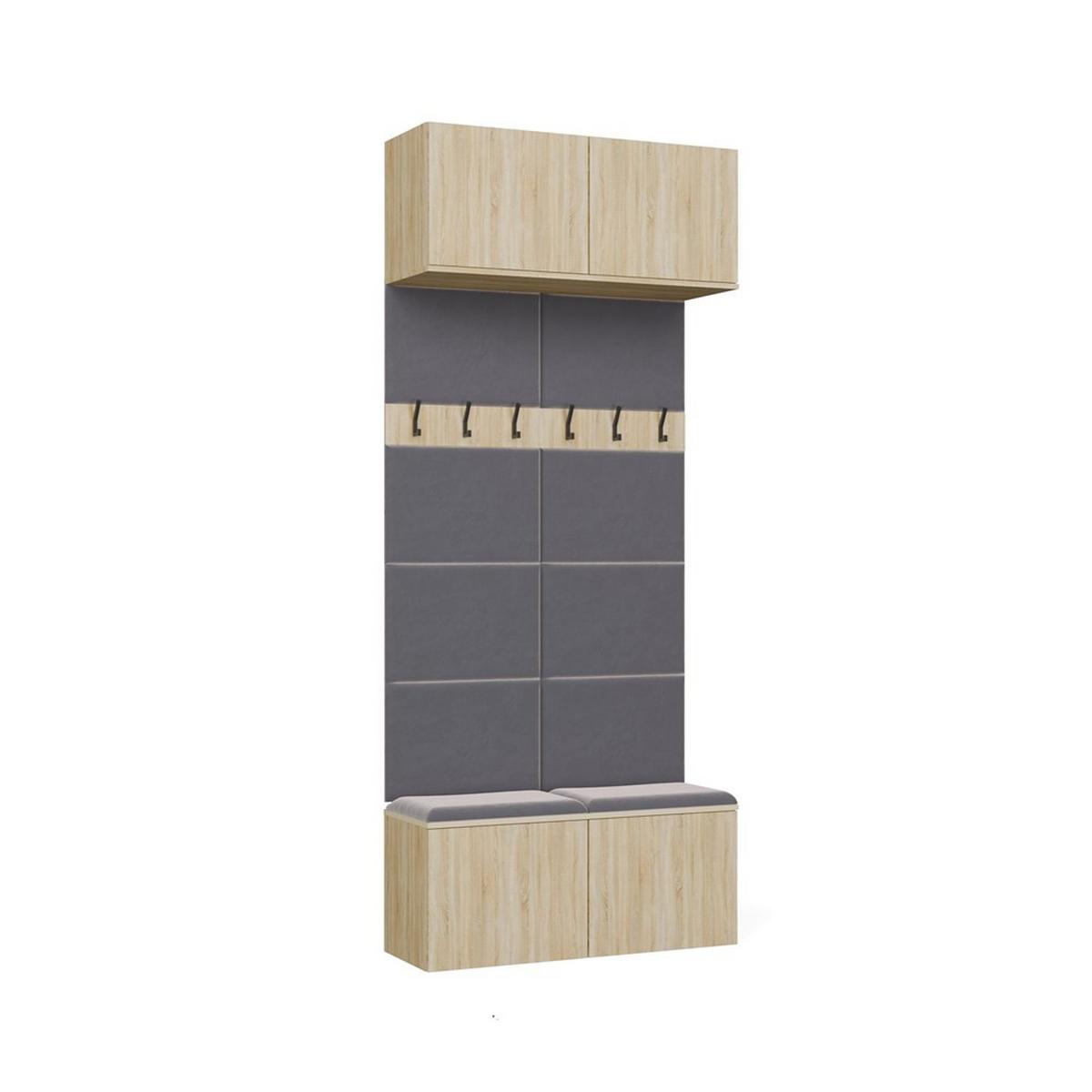 DOPPELTE Garderobe - Flurhänger mit Sitzbank, Haken und Oberschränken Sonoma Eiche 100/238/35 - Grau/Sonoma Eiche, Holzwerkstoff (100/238/35cm) - RAUMHIRSCH FURNITURE