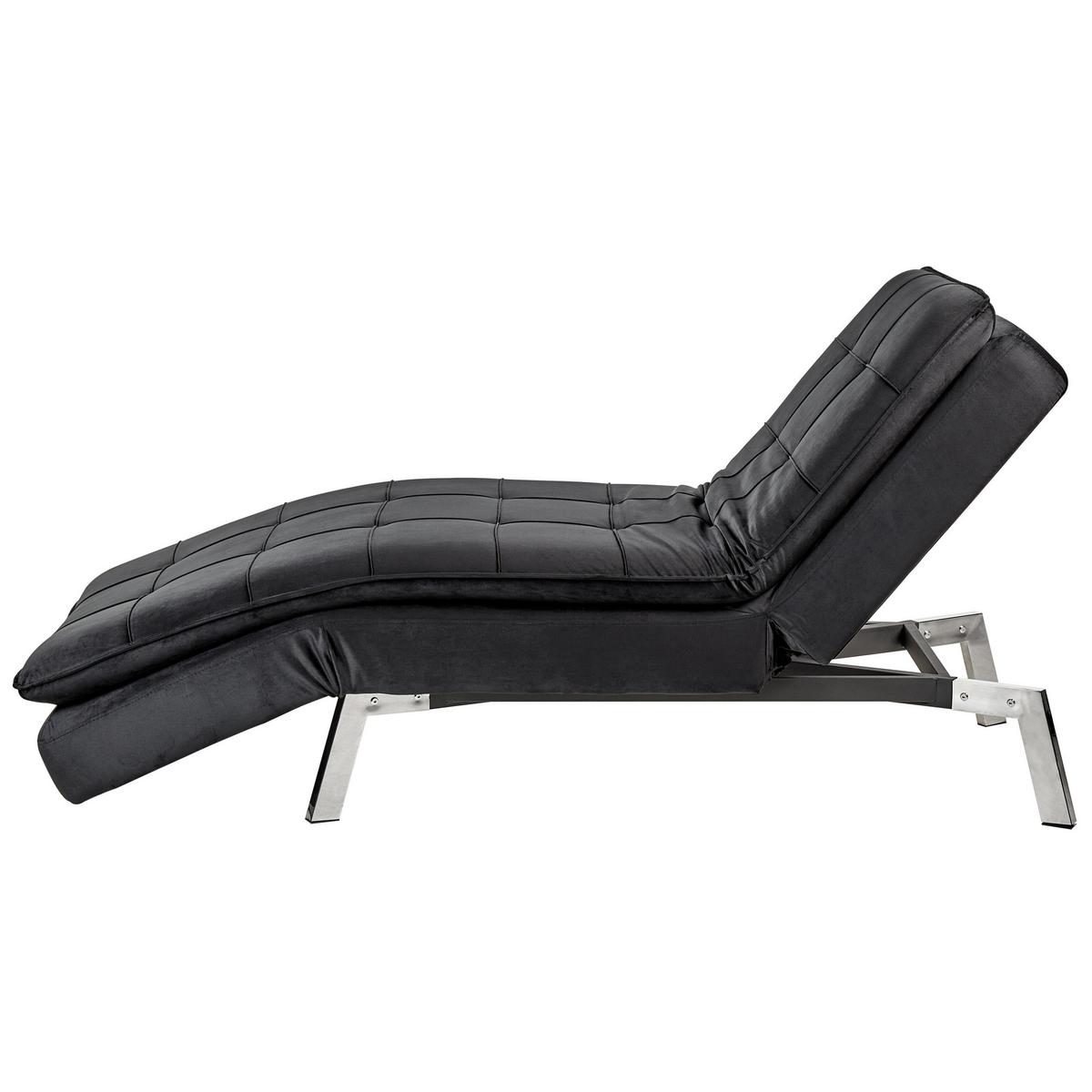 RELAXLIEGE Samtstoff schwarz verstellbar Loiret - Silberfarben/Schwarz, Textil (179/93/76cm) - Beliani