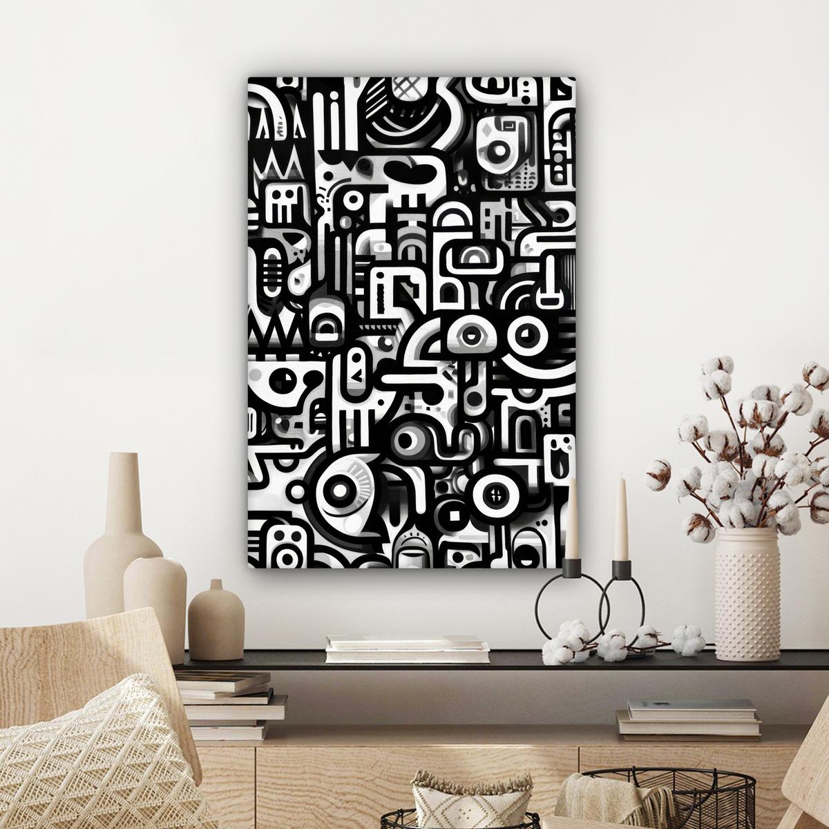 LEINWANDBILD Symbole - Abstrakt - Grafik - Schwarz Wanddeko Schlafzimmer 60x90 cm - Schwarz, Textil (60/90cm) - MuchoWow