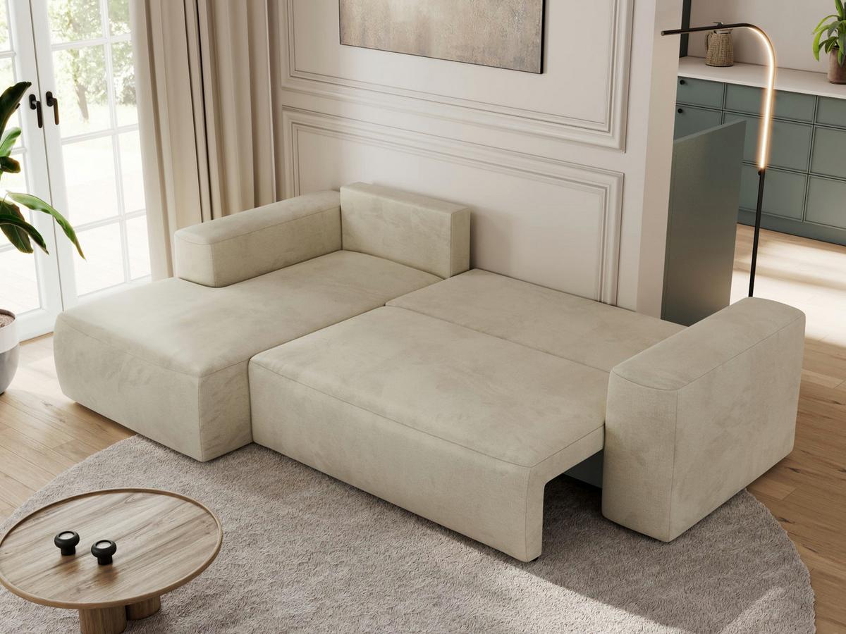 ECKSOFA TRENTINO L Beige Velvet - Links - Beige/Schwarz, Kunststoff/Textil (266/164cm) - MKS