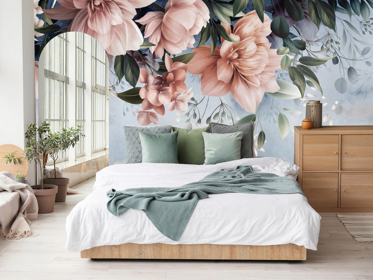 FOTOTAPETE für Schlafzimmer Blumen Blätter Pflanzen Natur 500x350 - Rosa/Weiß, Papier (500/350cm) - Muralo