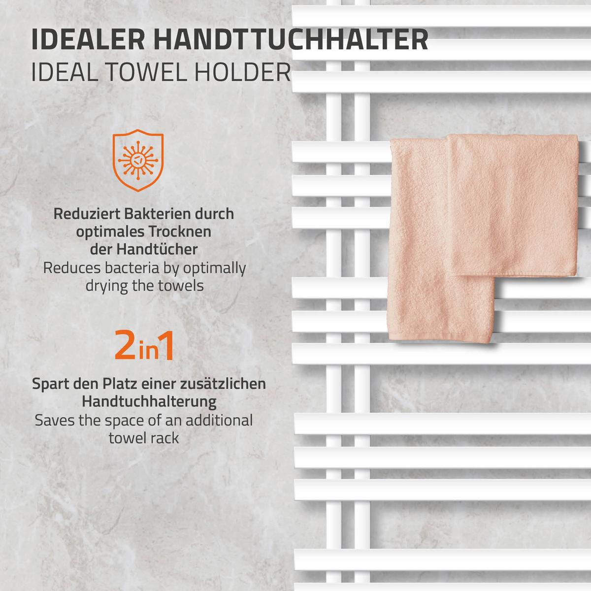 BADHEIZKÖRPER elektrisch Iron EM 500x1400 mm Weiß mit Heizstab 1200W - Weiß, Metall (50/140/3cm) - LuxeBath