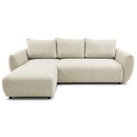 ECKSCHLAFSOFA Zordo HELLBEIGER CHENILLE LINKS MIT ZWEI BETTKÄSTEN - Ecru/Schwarz, Kunststoff/Textil (256/170cm) - Selsey
