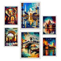 POSTER Set Mit 6 Fluss Im Ölgemälde Stil A3 & A4 Weißer Rahmen - Weiß, Papier (29/3cm) - Nacnic