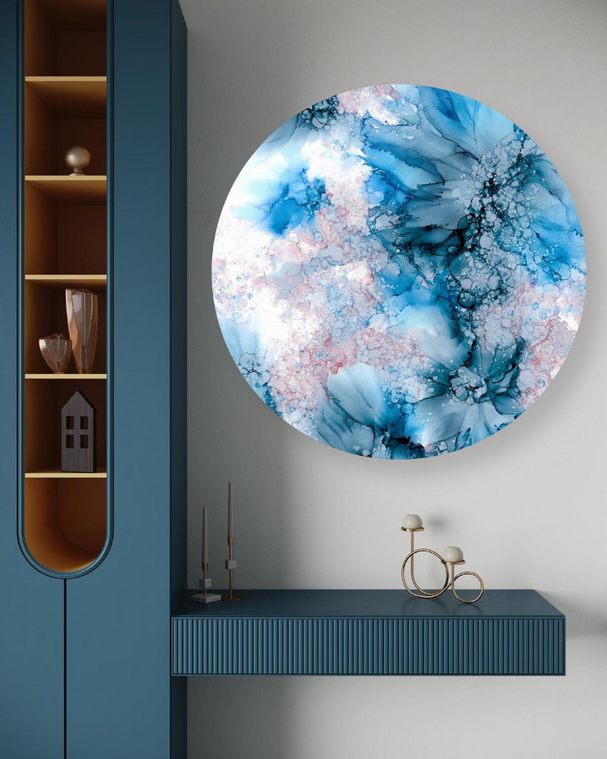 RUNDES BILD Blau 40/40 cm - Blau/Weiß, Textil (40/40cm) - KUNSTLOFT