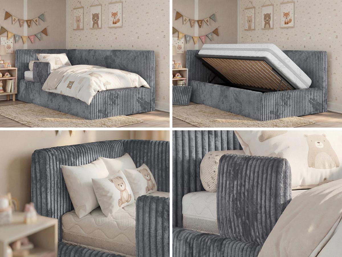 POLSTERBETT TILVO ALTA 90/200 - Grau Cord - Multitaschenfederkernmatratze - Links - Grau, Textil (90/200cm) - MKS