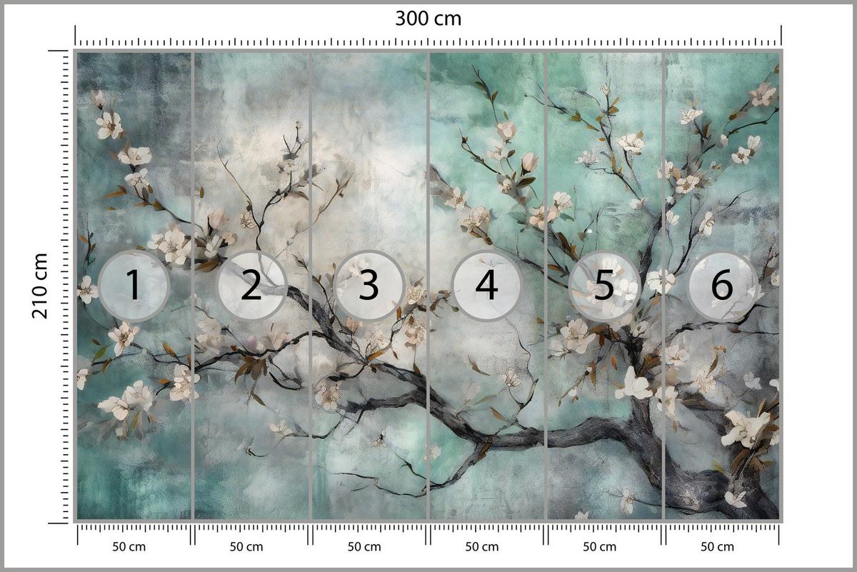 FOTOTAPETE für Schlafzimmer Abstrakte Kirschblüten Beton Pflanzen 300x210 - Beige/Braun, Papier (300/210cm) - Muralo