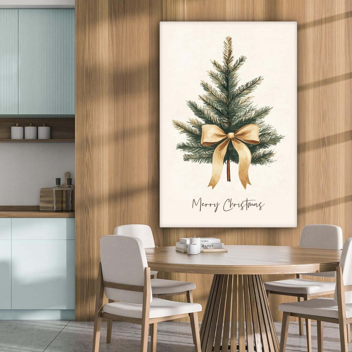 LEINWANDBILD Weihnachtsbaum - Weihnachten - Frohe Weihnachten - Beige Deko XXL 80x120 cm - Sandfarben, Textil (80/120cm) - MuchoWow