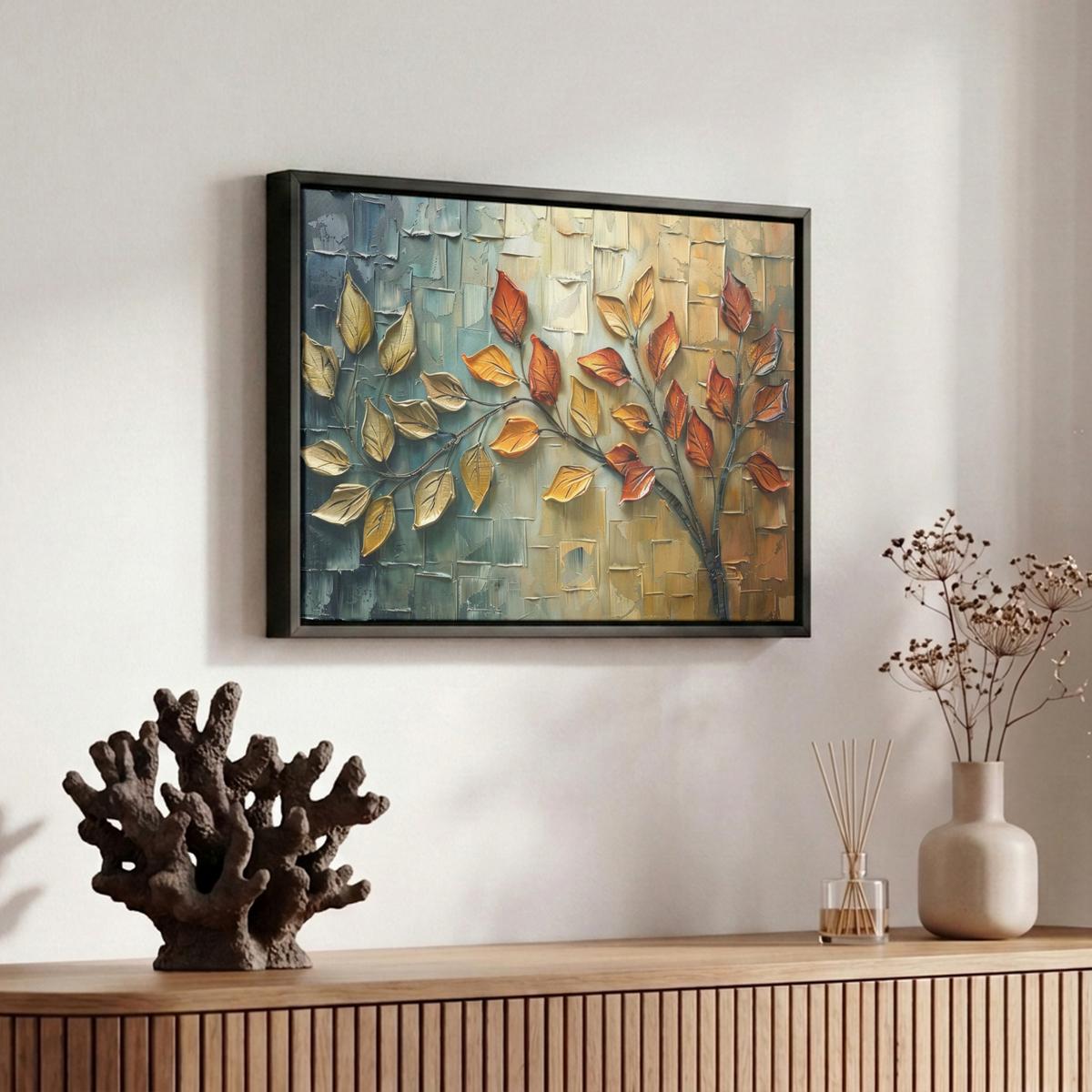 LEINWAND Bilder mit Rahmen - Baum - Abstrakt - Natur - Kunst - 30x20 - Goldfarben, Textil (30/20cm) - MuchoWow