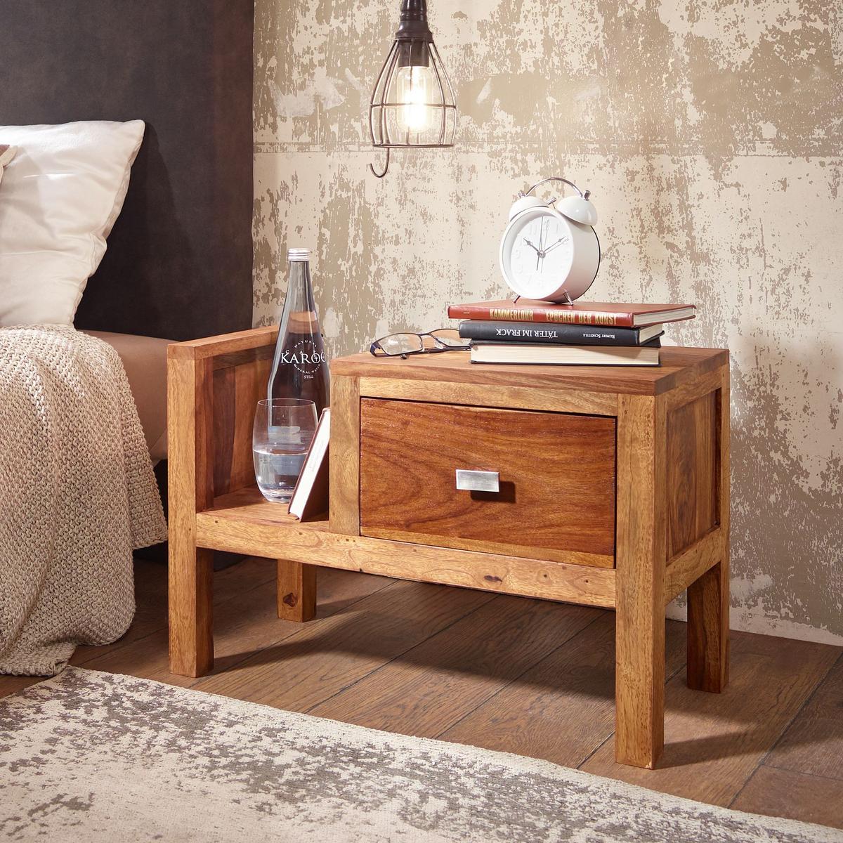 NACHTTISCH – Massivholz, 40 cm hoch, Schublade & Ablagefach, Landhausstil - Braun, Holz (60/40/30cm) - KADIMA DESIGN