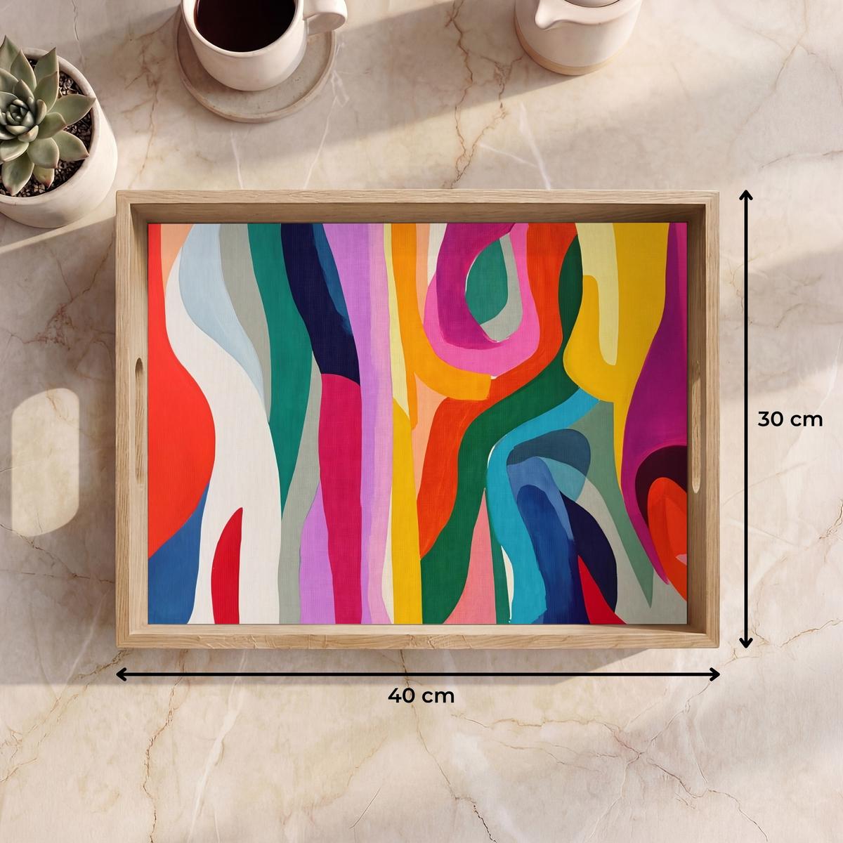 TABLETT Abstrakt - Bunt - Wellen - Linien 40x30 cm - Multicolor, Holz (40/5/5cm) - OnlyWow