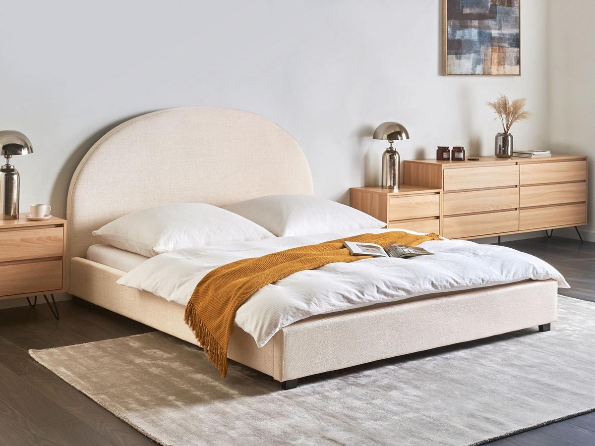 BETT mit Lattenrost 160/200 cm Hellbeige Vaucluse - Beige, Textil (160/200cm) - Beliani