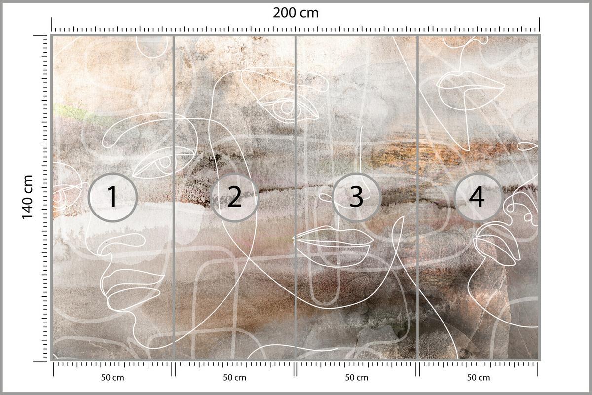 FOTOTAPETE für Wohnzimmer Gesichter Abstraktion 200x140 - Beige/Braun, Papier (200/140cm) - Muralo