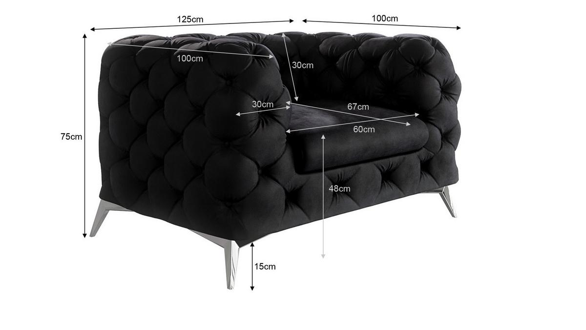 CHESTERFIELD-SESSEL Laura Schwarz Samt - Silberfarben/Schwarz, Holz/Textil (125/75/100cm) - S-Style Möbel