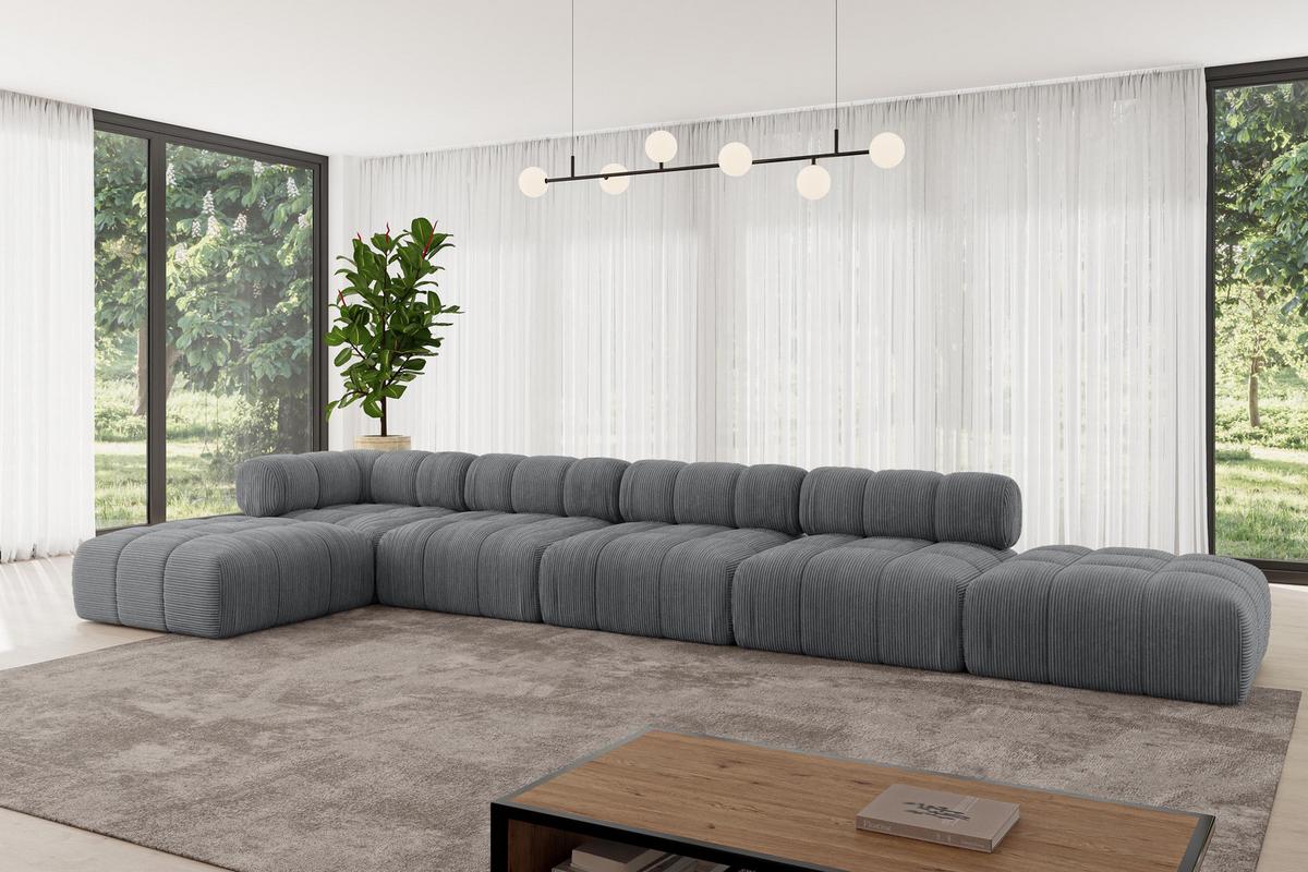 ECKSOFA modulares Sofa Kerru-L3 - 475x190x70 cm Dunkelgrau Cord - Dunkelgrau, Holzwerkstoff/Textil (475/190cm) - ALTDECOR