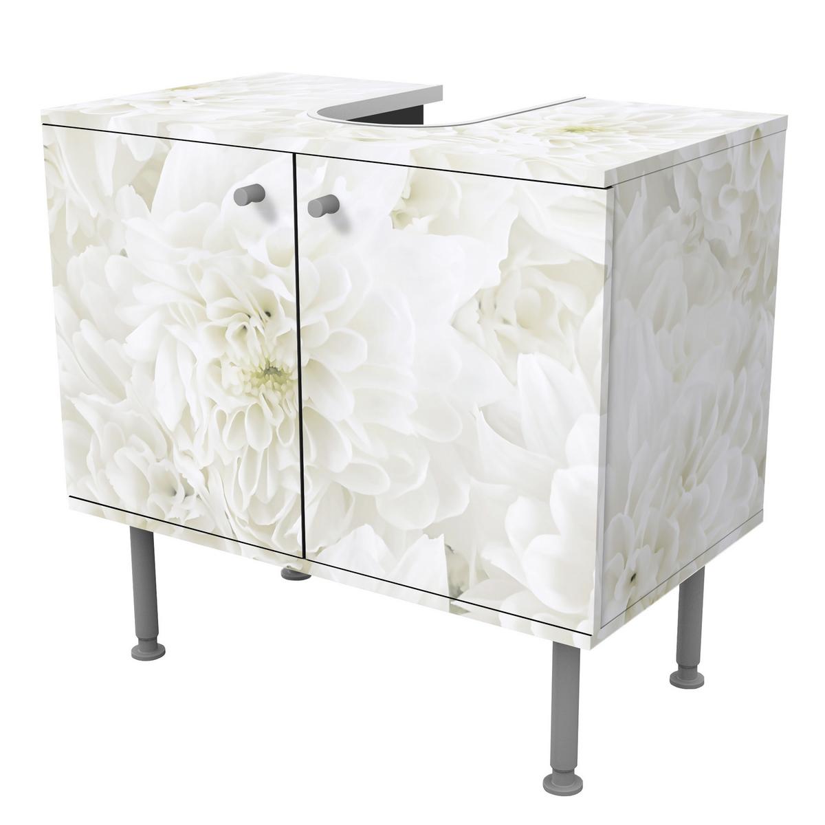 WASCHBECKENUNTERSCHRANK Dahlien Blumenmeer weiß 60/55/35 cm - Weiß, Holzwerkstoff (60/55/35cm) - Bilderwelten