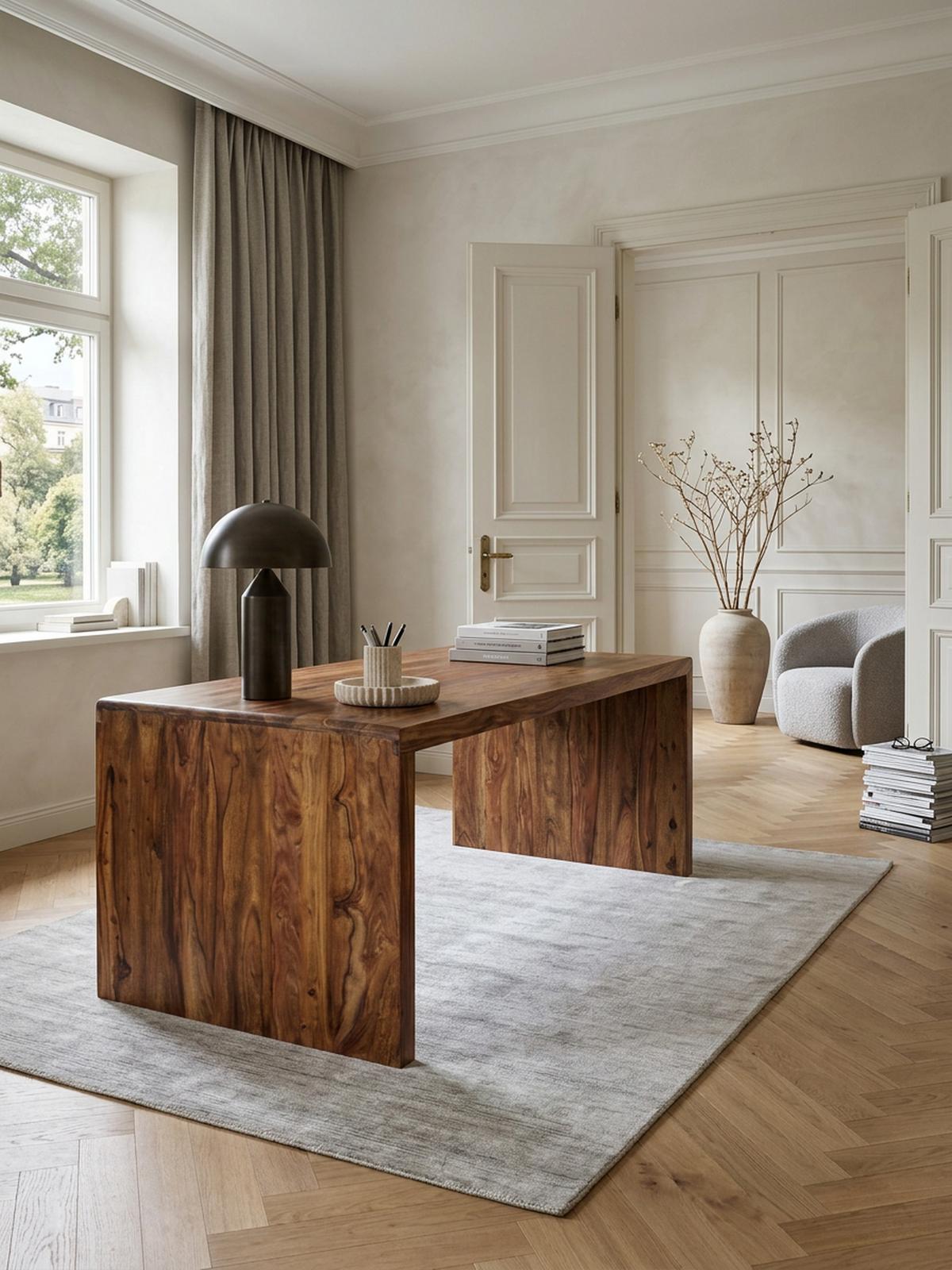 SCHREIBTISCH Massivholz Stauraum Abgerundete Ecken, Braun 200x100x76 cm - Braun, Holz (100/200/76cm) - KADIMA DESIGN