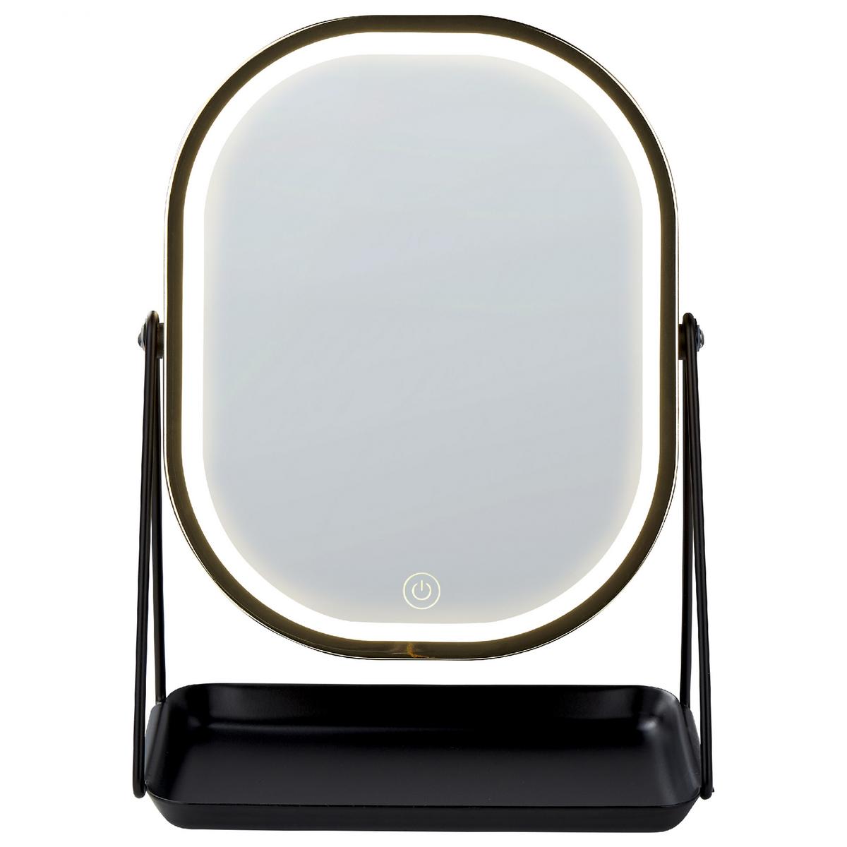 KOSMETIKSPIEGEL gold mit LED-Beleuchtung 20/22 cm Dordogne - Goldfarben/Schwarz, Metall (13/32/24cm) - Beliani