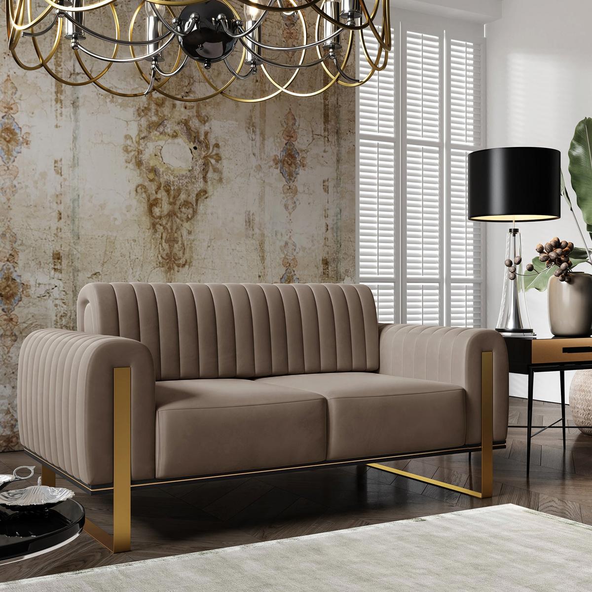 SOFA Parissa 164 cm - Beige/Goldfarben, Textil/Metall (164/79/92cm) - Selsey