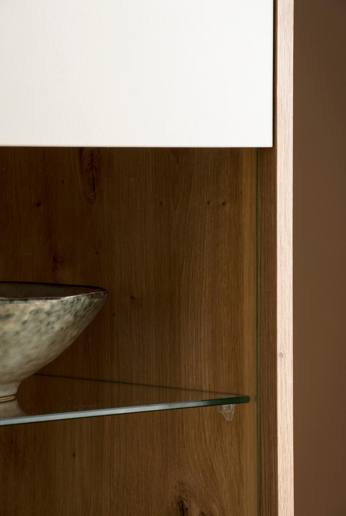 WOHNWAND Kaschmir, Artisan Eiche 4-teilig 342 cm, Schrankwand mit Soft-Close - Kaschmir/Eiche Artisan, Glas/Holzwerkstoff (342/205/45cm) - Furn.Design