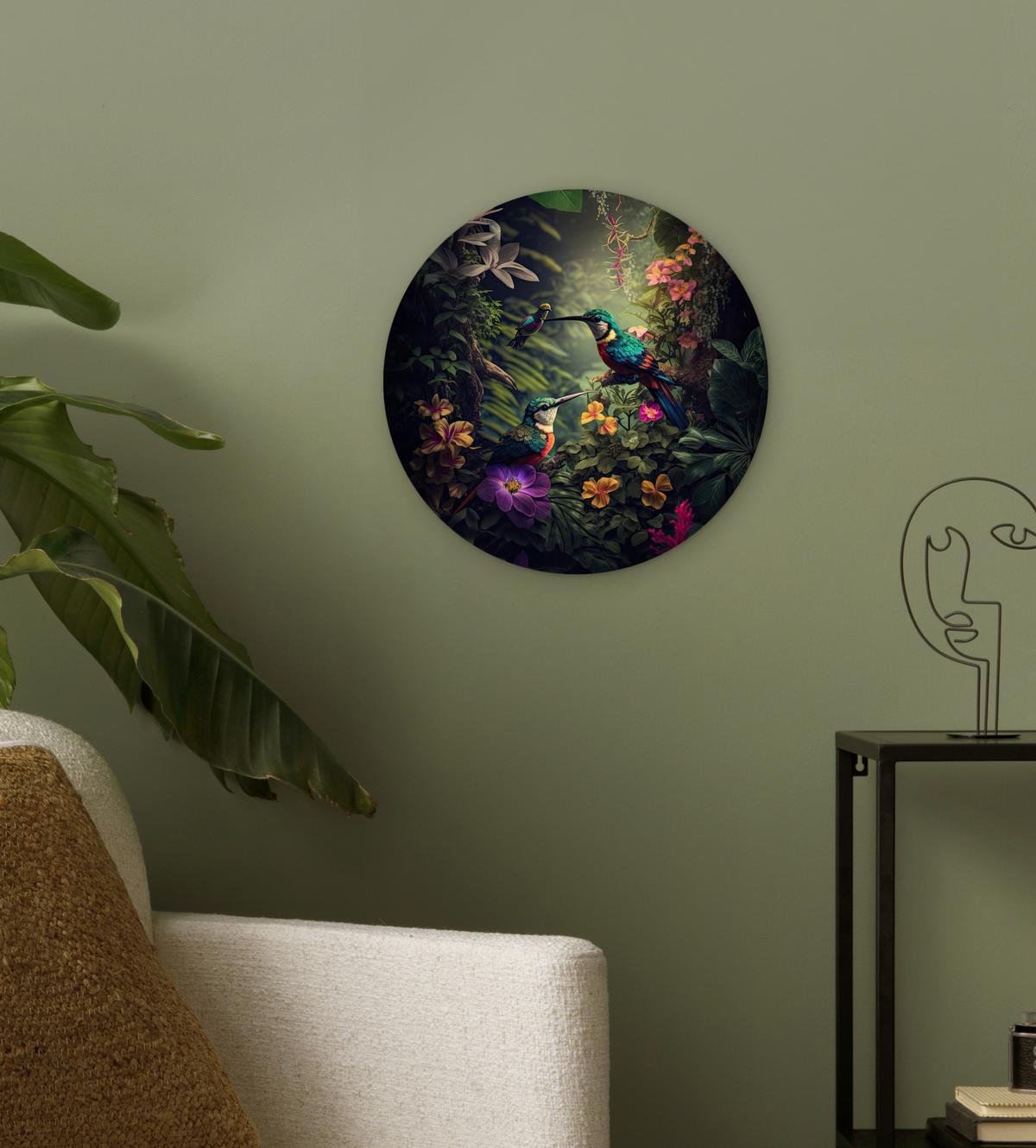 WANDBILD Blumen - Vogel - Dschungel - Pflanzen Deko Wohnzimmer 30x30 cm - Petrol, Kunststoff (30/30cm) - MuchoWow
