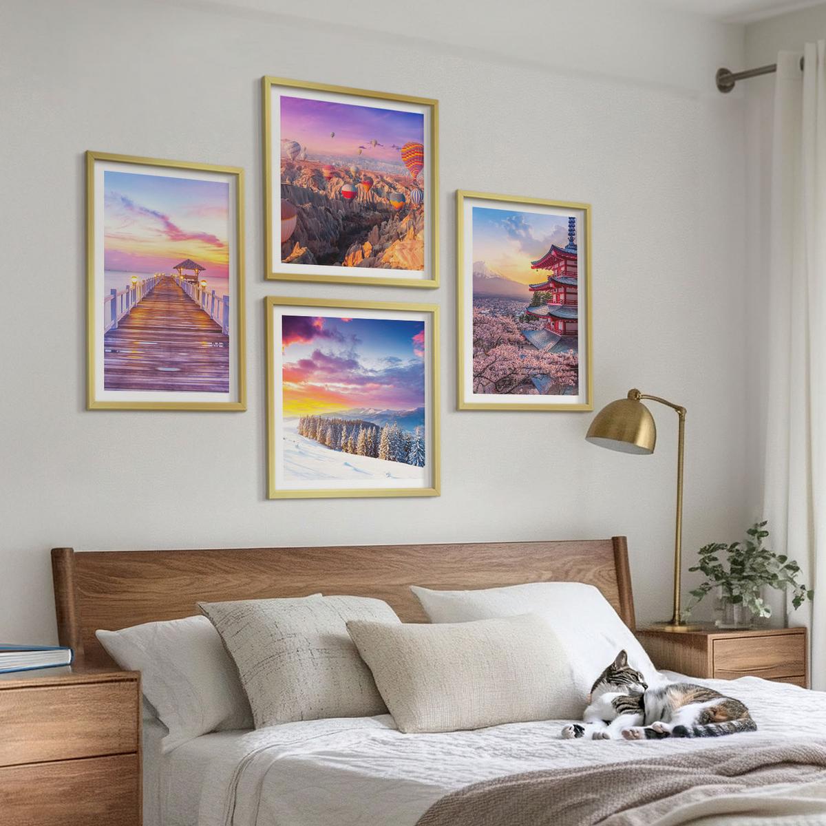 BILDER SET 4er Set - 50x50 cm & 40x60 cm Goldrahmen - Romantische Himmelslandschaften - Goldfarben, Kunststoff (50/50cm) - TULUP