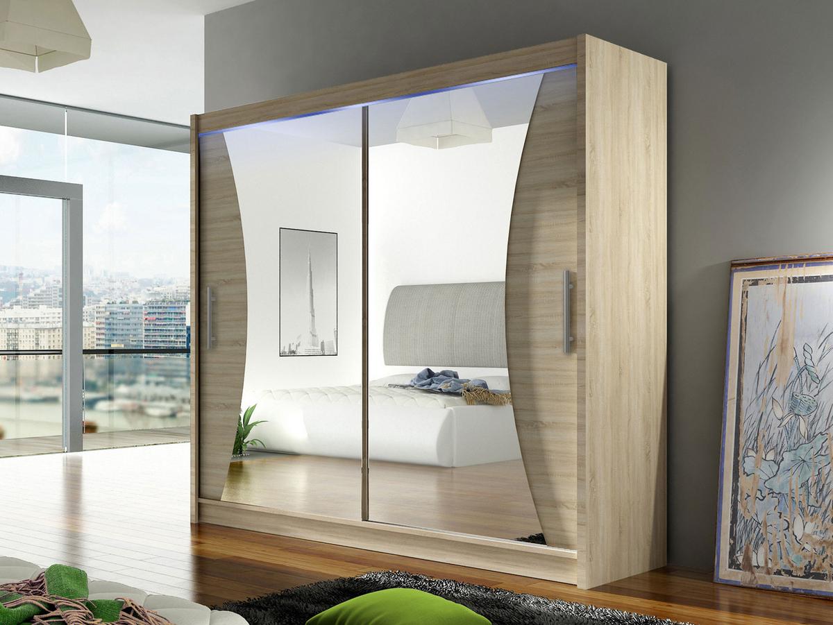 KLEIDERSCHRANK London V, mit RGB LED Beleuchtung - Silberfarben/Sonoma Eiche, Holzwerkstoff/Kunststoff (180/215/58cm) - MIRJAN24