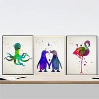 POSTER Set Mit 3 Tintenfisch, Pinguine Und Flamingo Aquarell A3 Rahmenlos - Klar, Papier (29.7/5/42cm) - Nacnic