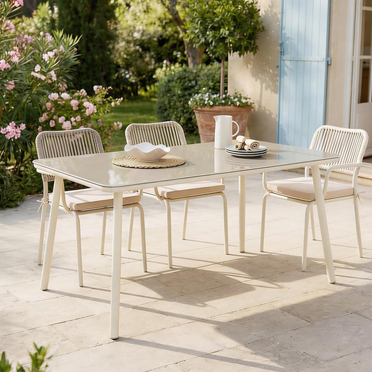 GARTENTISCH VOLONTE beige, cremeweiß - Beige, Glas/Metall (90/160/75cm) - IDIMEX