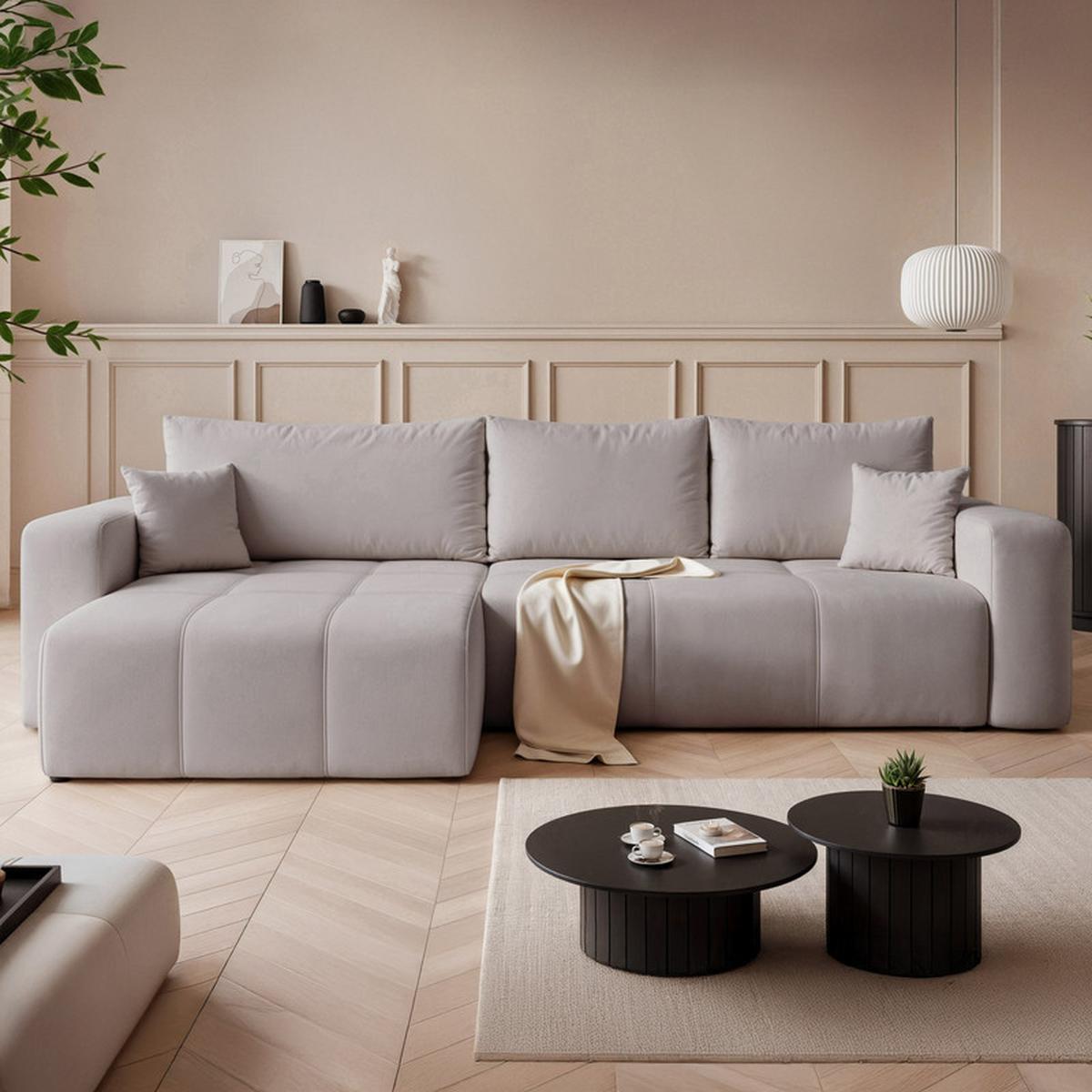 ECKSOFA PEDRO mit Schlaffunktion und Bettkasten Hellgrau - Grau, Holzwerkstoff/Textil (278/145cm) - Idohome