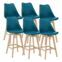 BARSTUHL Lublin 6er-Set - Türkis, Leder (48/105/58cm) - [en.casa]