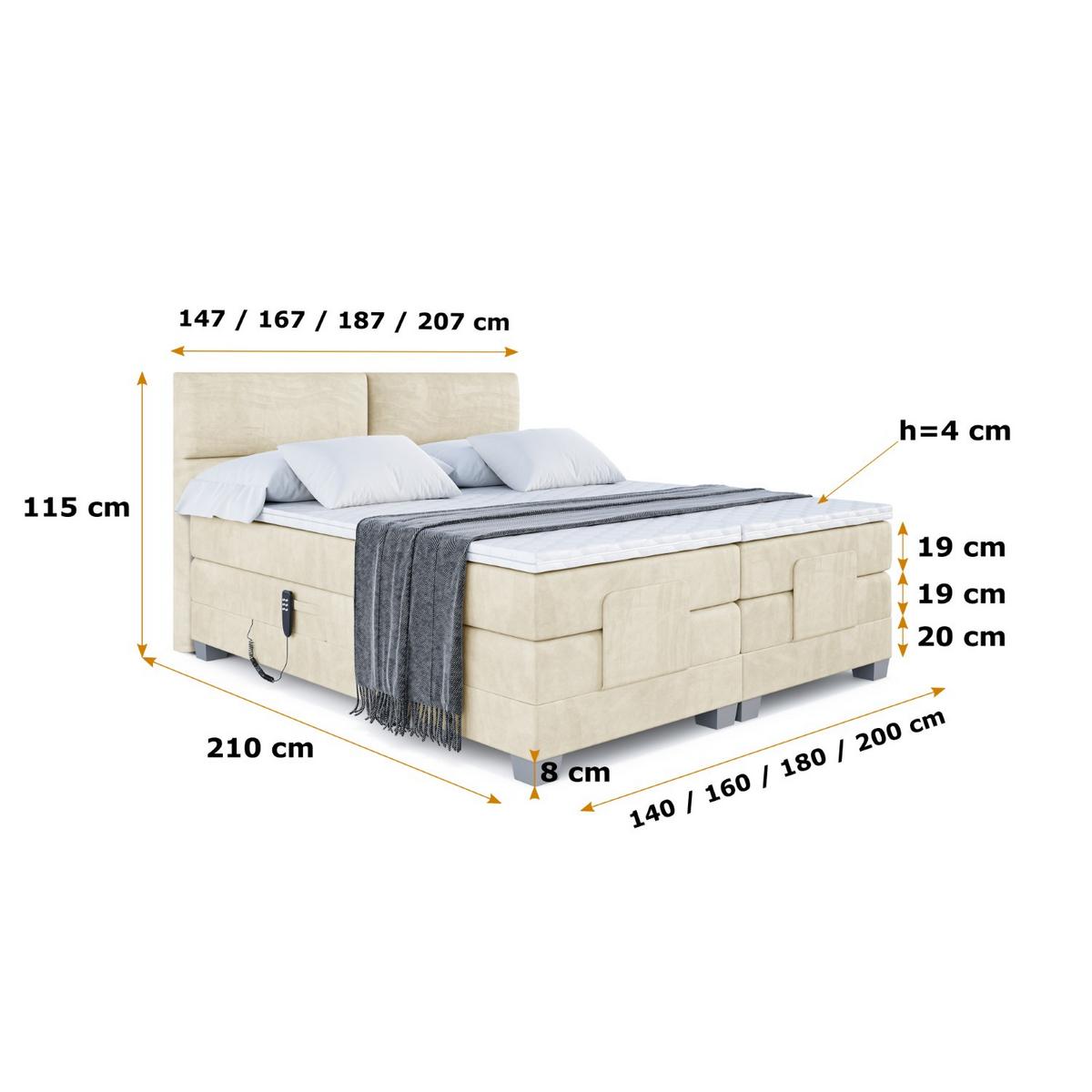 BOXSPRINGBETT elektrisch verstellbar mit 2 Matratzen H4/Taschenfederung MAYA EL 180 x 200 Beige - Beige, Holzwerkstoff (187/200cm) - ALTDECOR