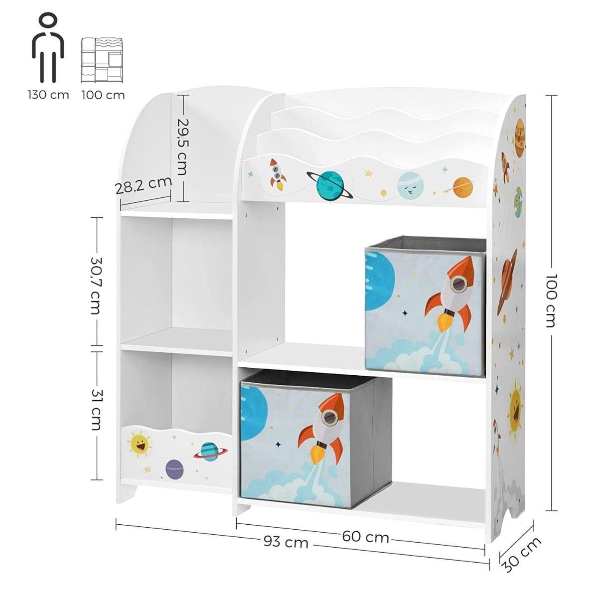 KINDERREGAL mit Buchablage und 2 Aufbewahrungsboxen - Weiß, Holzwerkstoff (30/100/108.5cm) - Calicosy