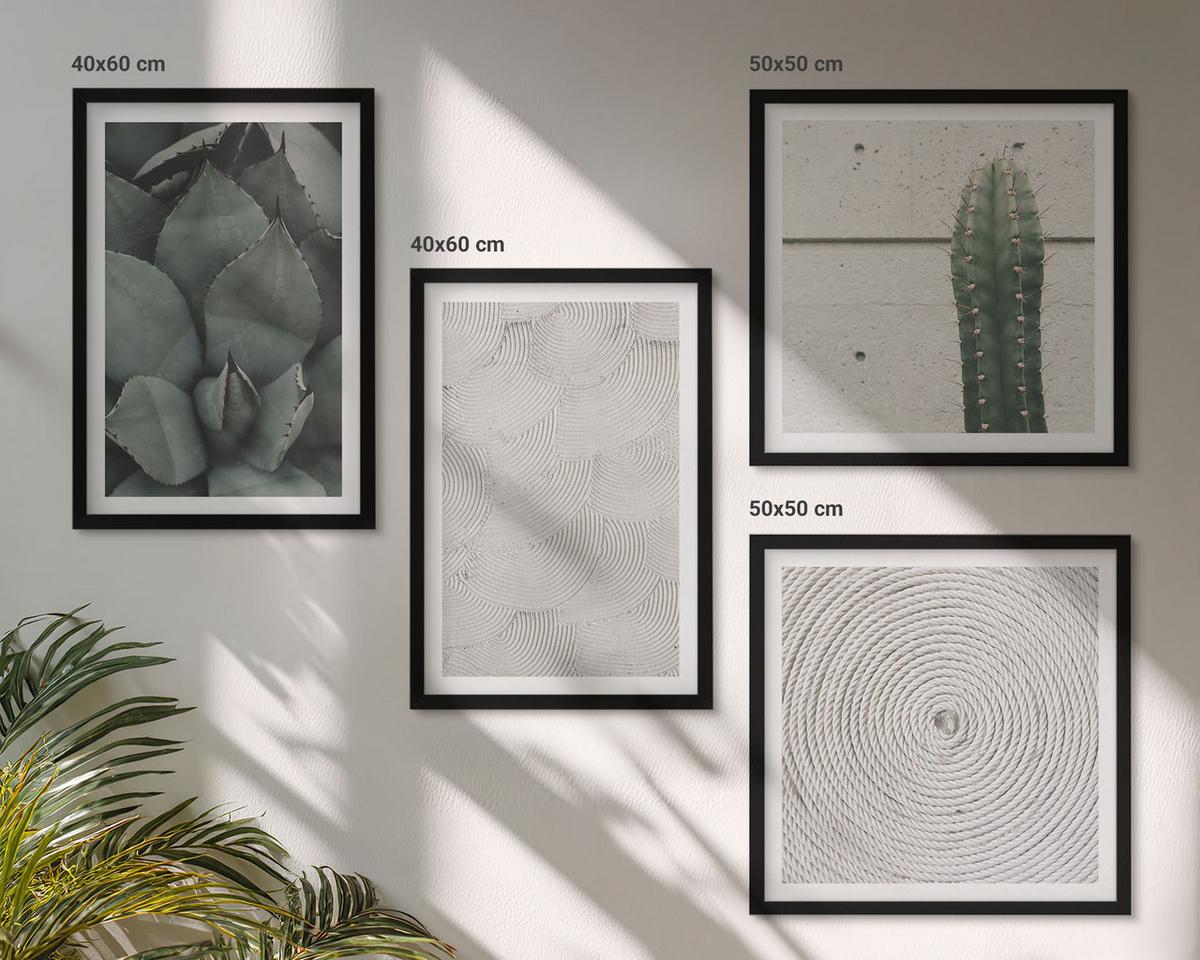 BILDER SET 4er Set - 50x50 cm & 40x60 cm Schwarzer Rahmen - Sommerliche Texturen aus den Tropen - Schwarz, Kunststoff (50/50cm) - TULUP