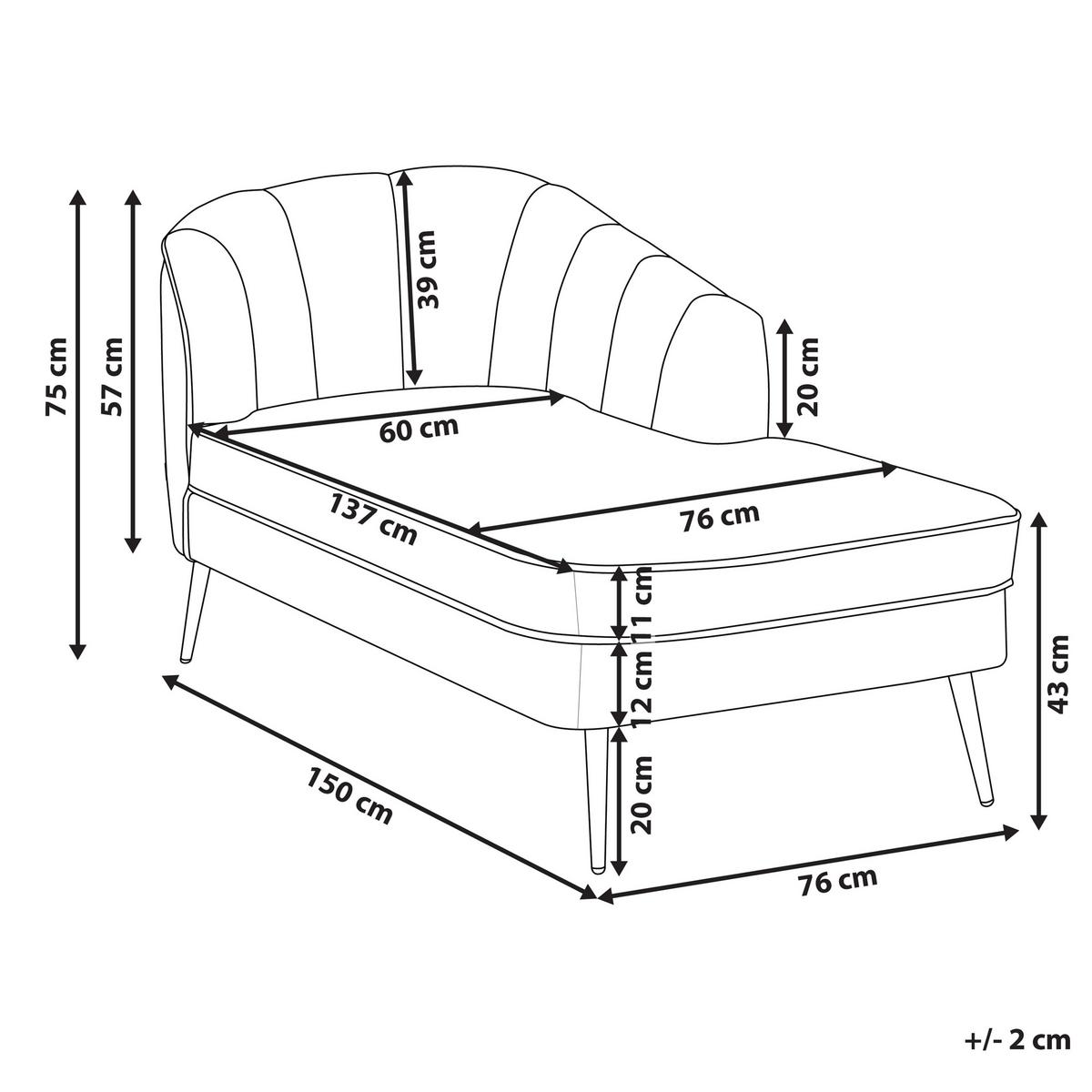 CHAISELONGUE Samtstoff beige linksseitig Allier - Beige/Schwarz, Textil (150/75/76cm) - Beliani
