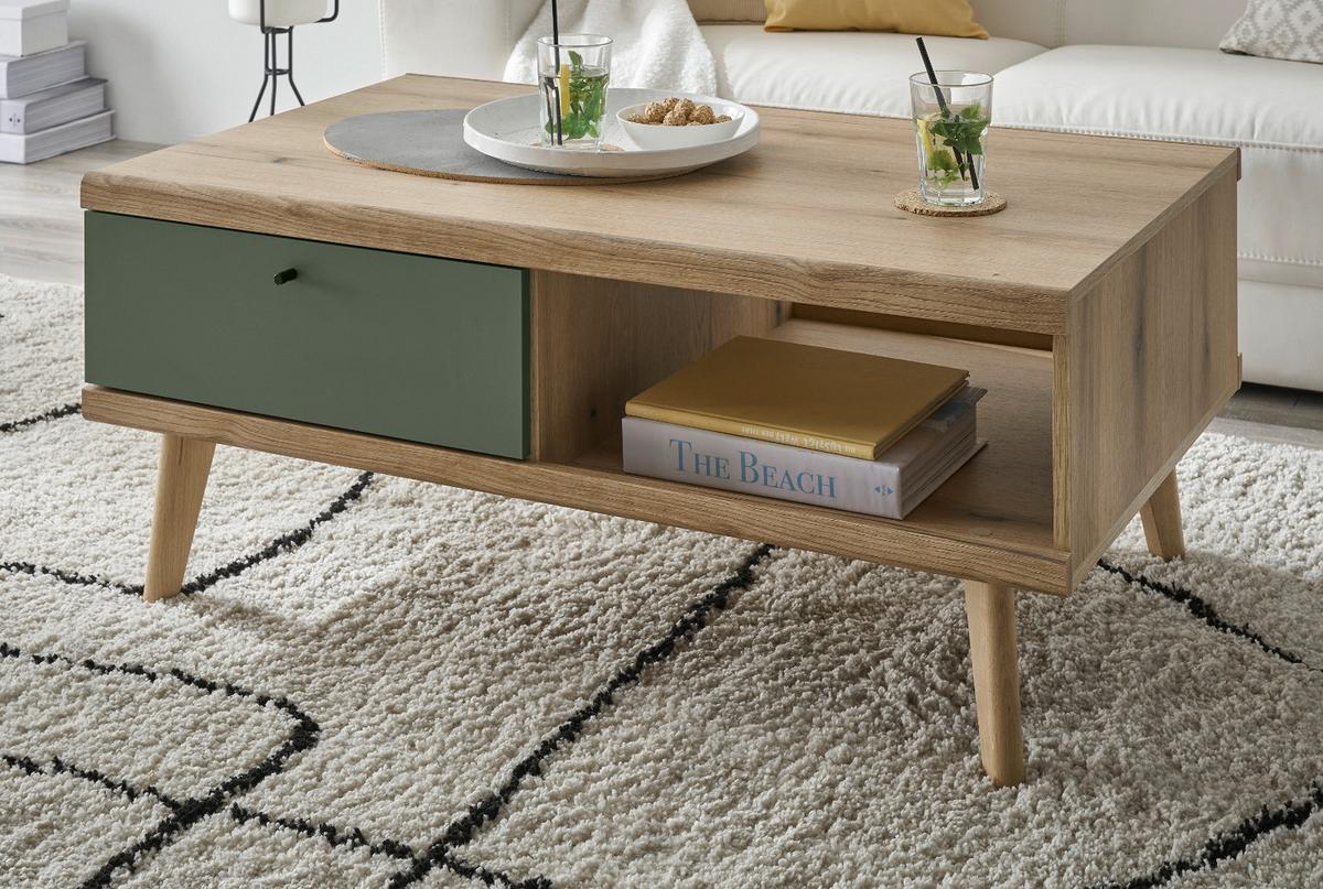 COUCHTISCH Salbei grün, Eiche Evoke, skandinavisch 107 x 67 cm, Wohnzimmertisch mit Stauraum - Salbeigrün/Eichefarben, Holz/Holzwerkstoff (107/67/46cm) - Furn.Design