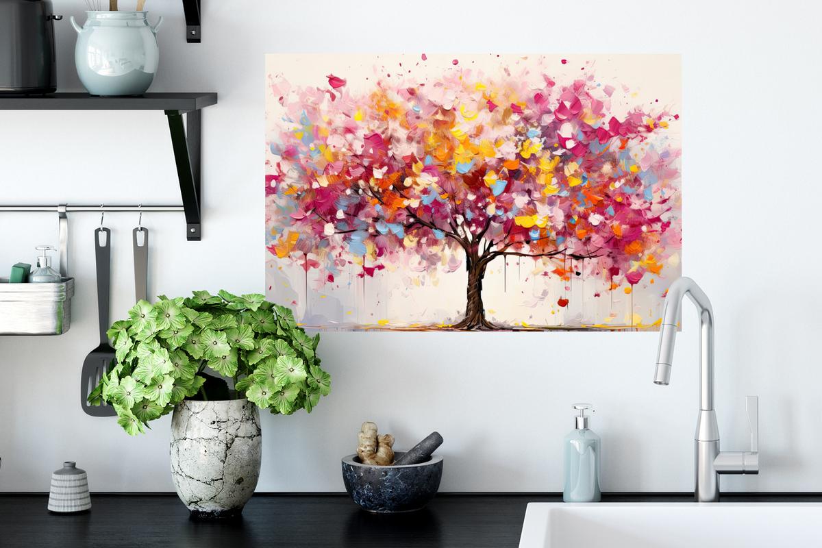 WANDTATTOO Aquarell - Baum - Kunst - Abstrakt Deko Wohnzimmer 60x40 cm - Multicolor, Kunststoff (60/40/0.1cm) - MuchoWow
