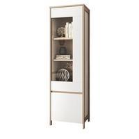 VITRINE in weiß und Eiche Vitrinenschrank skandinavisch 58 x 195 cm, Soft-Close Finnes - Eichefarben/Weiß, Glas/Holzwerkstoff (58/195/39cm) - Furn.Design
