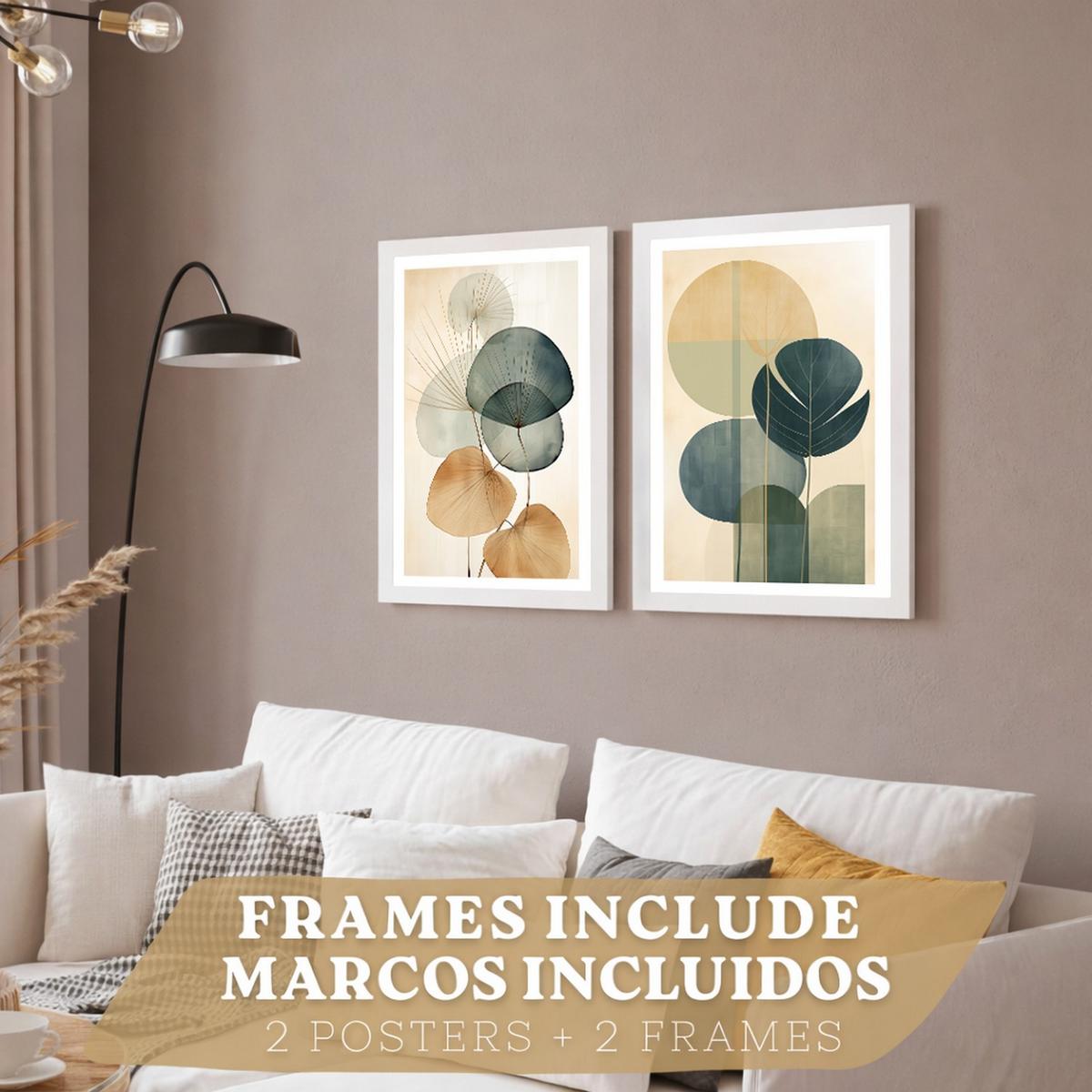 POSTER 2er Bilder-Set Wandbilder Geometrische Blumen modern Wohnzimmer Deko, Schlafzimmer, Küche, Badezimmer Weißer Rahmen A3 - Weiß, Papier (29.7/1/42cm) - Nacnic