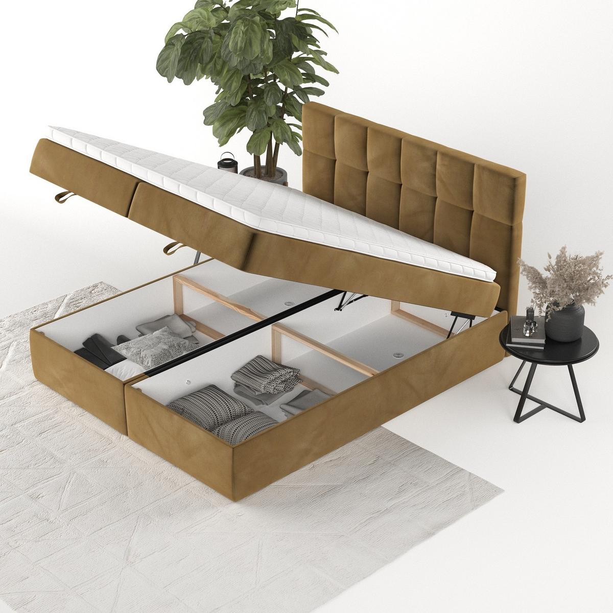 BOXBETT Savio 160/200 cm Honiggelb im Kronos Stoff - Schwarz/Honig, Holz/Holzwerkstoff (160/200cm) - AltaBeds