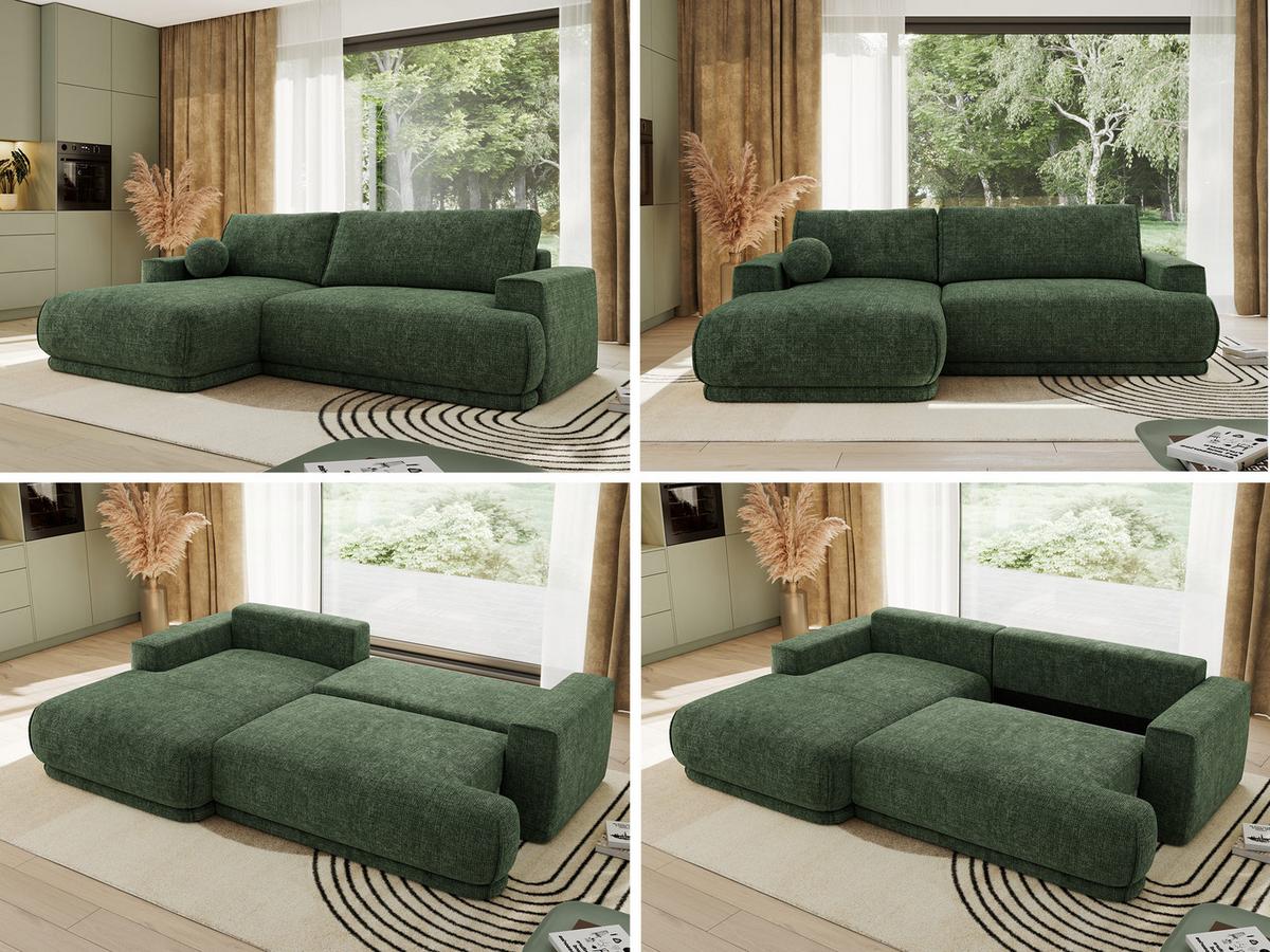 ECKSCHLAFSOFA RINA L Dunkelgrün Schenille grob gewebt - links - Dunkelgrün/Schwarz, Kunststoff/Textil (267/170cm) - MKS