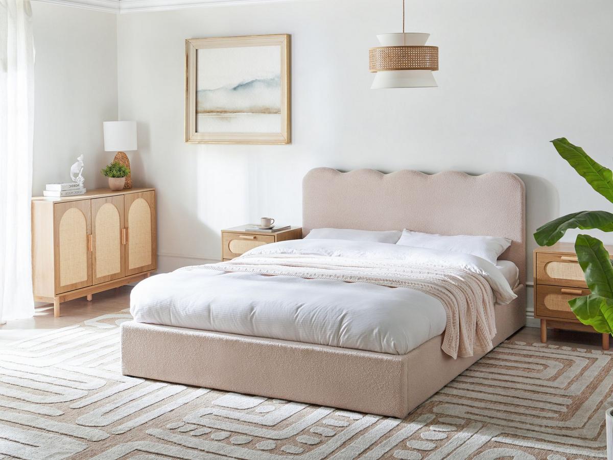 BETT mit Stauraum 160/200 Bouclé Beige Nanterre - Beige, Textil (160/200cm) - Beliani