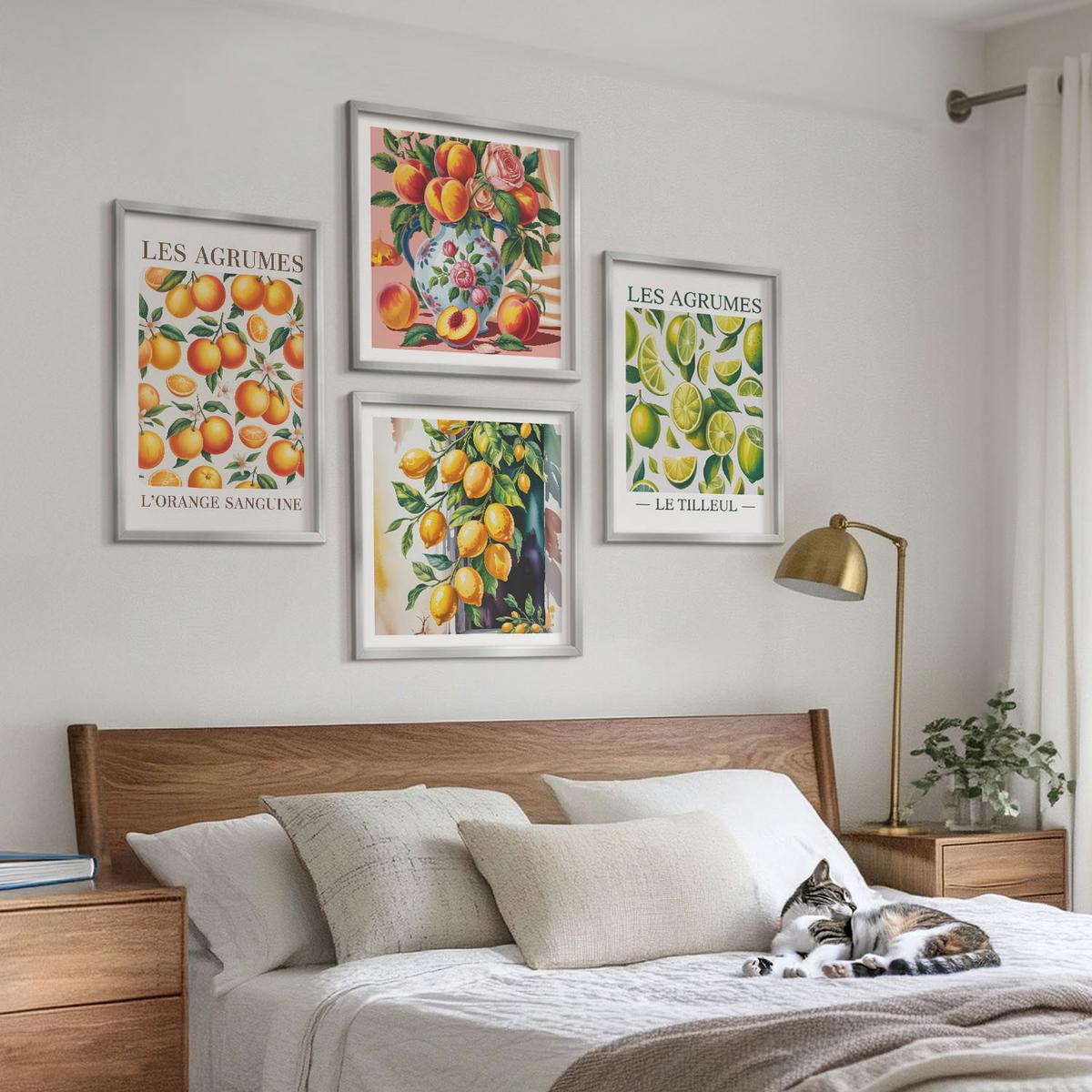 BILDER SET 4er Set - 50x50 cm & 40x60 cm Silberner Rahmen - Frische, farbenfrohe Zitrusfrüchte - Silberfarben, Kunststoff (50/50cm) - TULUP