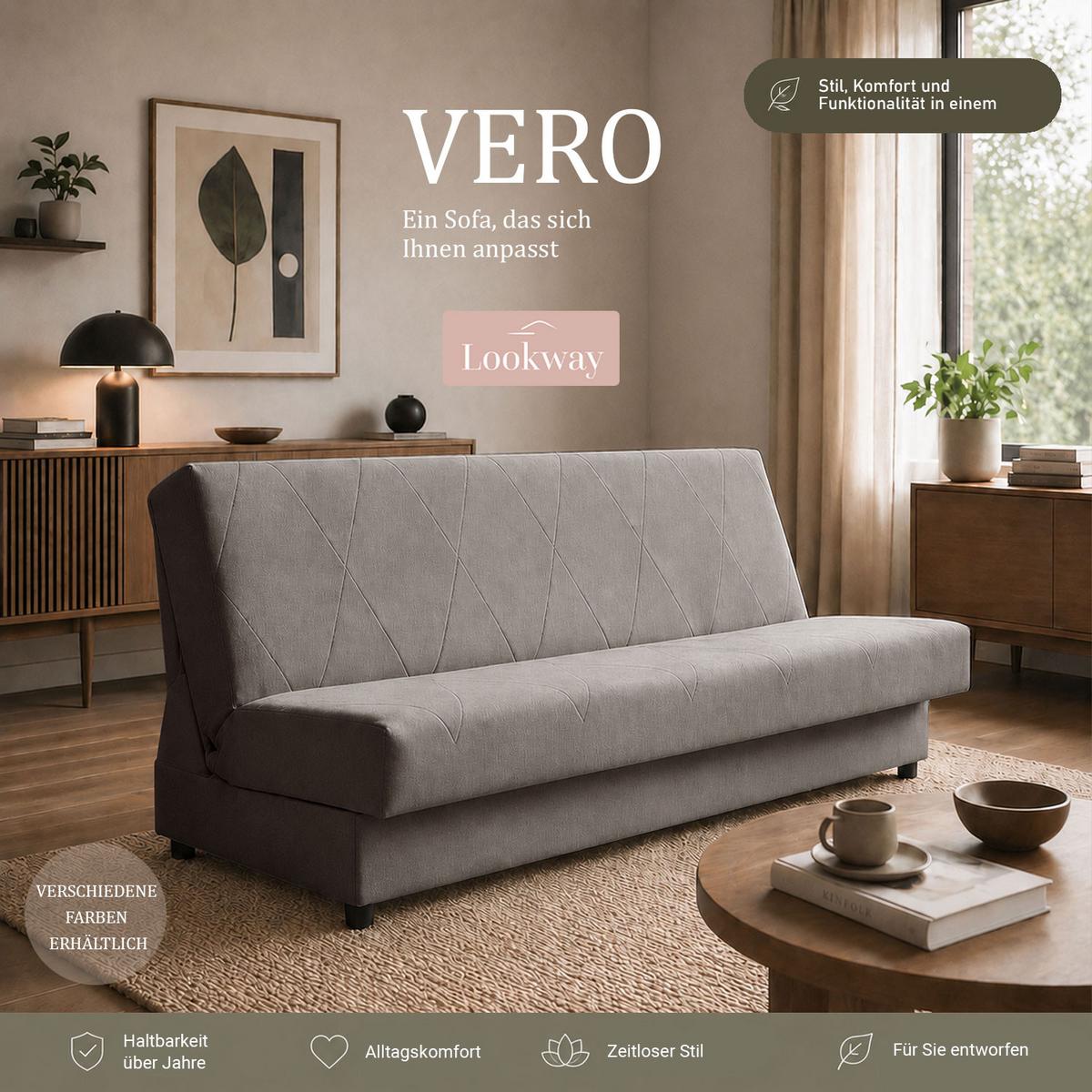 SCHLAFSOFA VERO mit Schlaffunktion Castel 20 - Grau, Textil (191/88/90cm) - Lookway