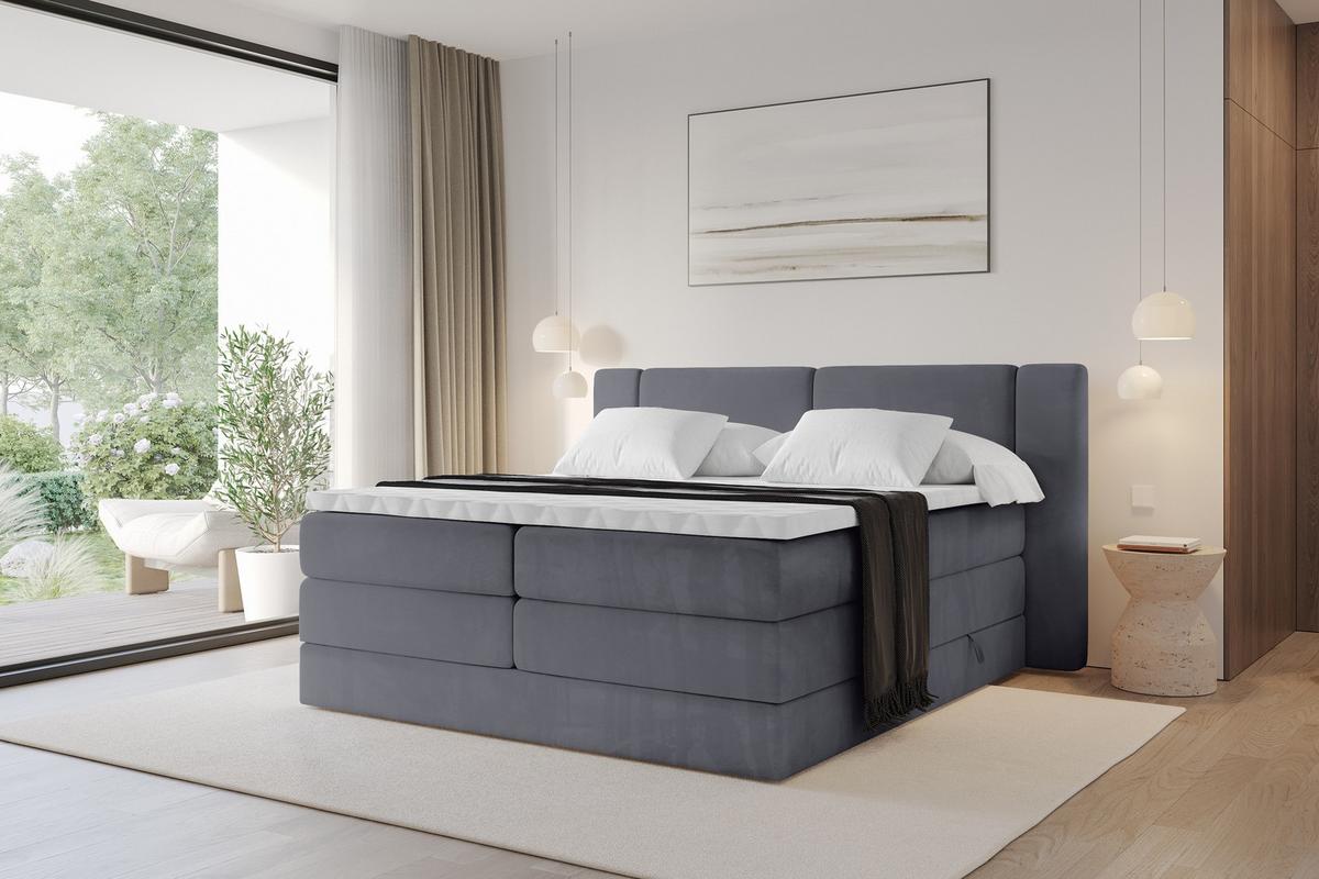 BOXSPRINGBETT mit Matratze H3/H4 - EVON KING - 180x200 cm Dunkelgrau - Dunkelgrau, Holzwerkstoff (180/200cm) - ALTDECOR