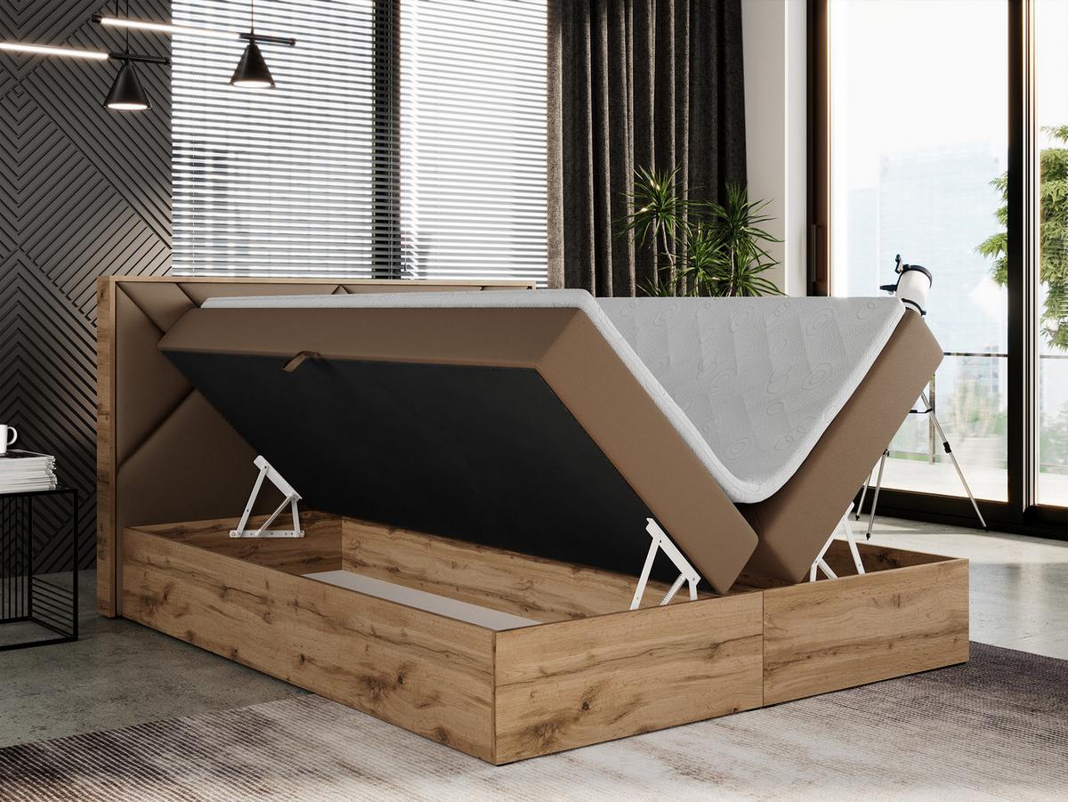 BOXBETT GUNAR - 160/200 Braun Kunstleder - H4 - Braun, Holz/Textil (160/200cm) - MKS