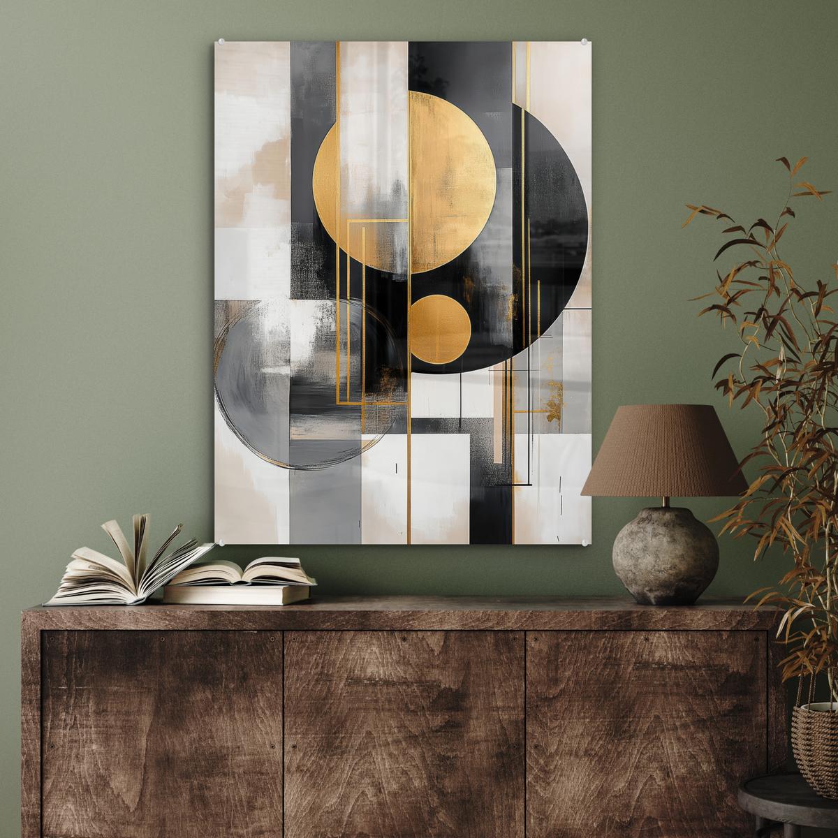 ACRYLGLASBILD Abstrakt - Gold - Silber - Formen - Ästhetisch - Modern 60x80 cm - Goldfarben, Glas (60/80cm) - MuchoWow