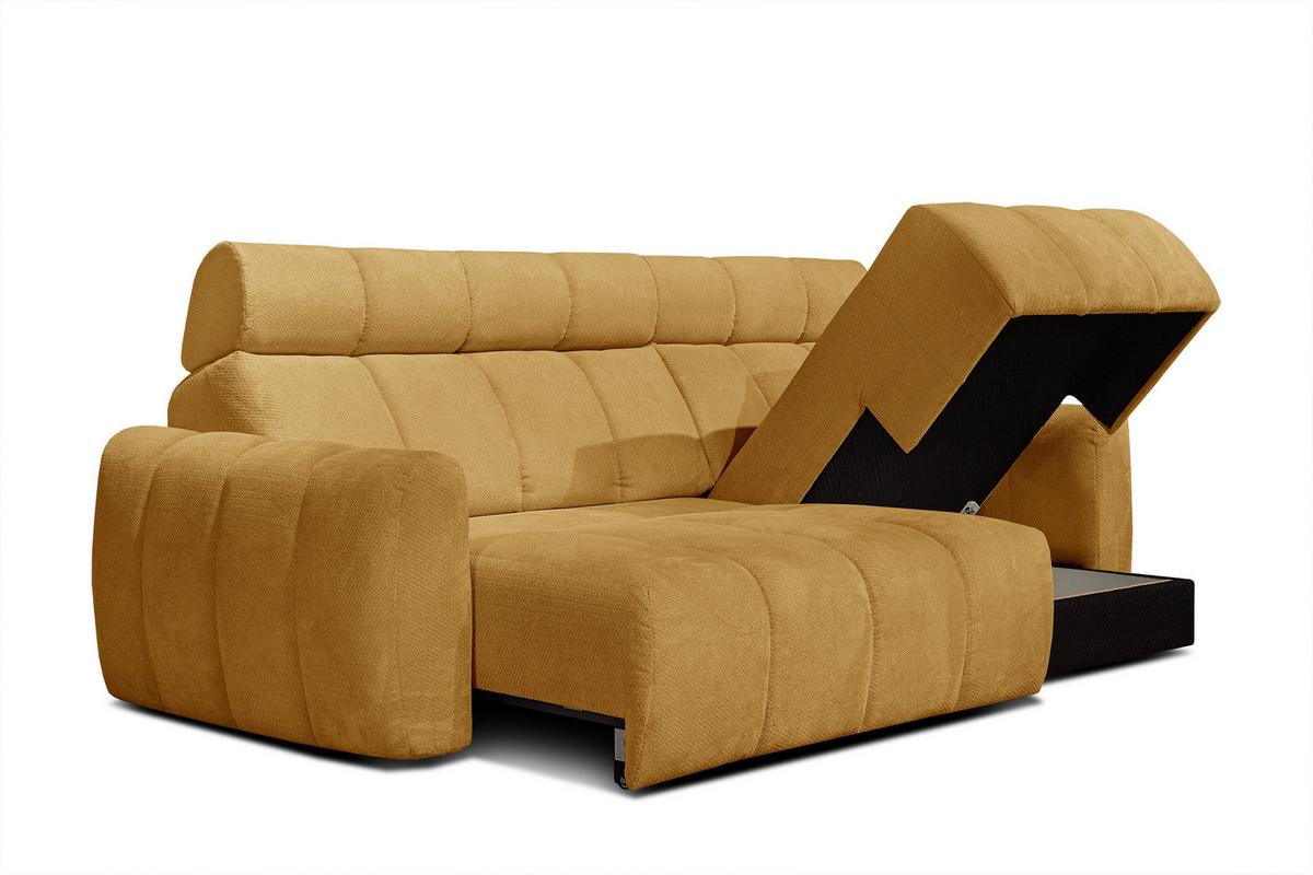 ECKSOFA KIMI 3-Sitzer, ausziehbarer Sitz, verstellbare Kopfstützen, senfgelb - Gelb/Schwarz, Holzwerkstoff/Textil (270/160cm) - Wozimo