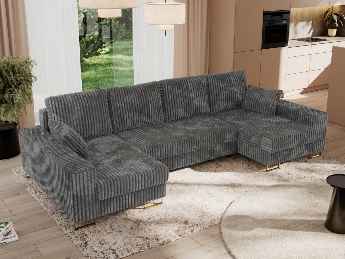 WOHNLANDSCHAFT DORIAN U Cord Dunkelgrau - Dunkelgrau/Goldfarben, Textil/Metall (312/85/138cm) - MKS