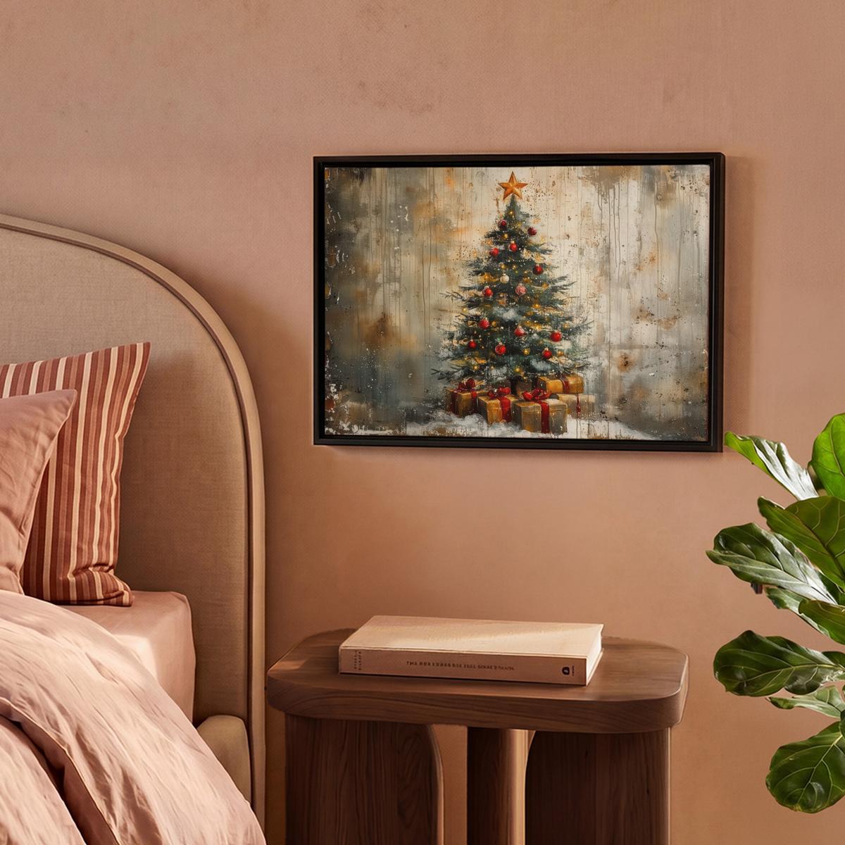 LEINWAND Bilder mit Rahmen - Weihnachtsbaum - Vintage - Weihnachten - Geschenk - 40x30 - Rostfarben, Textil (40/30cm) - MuchoWow